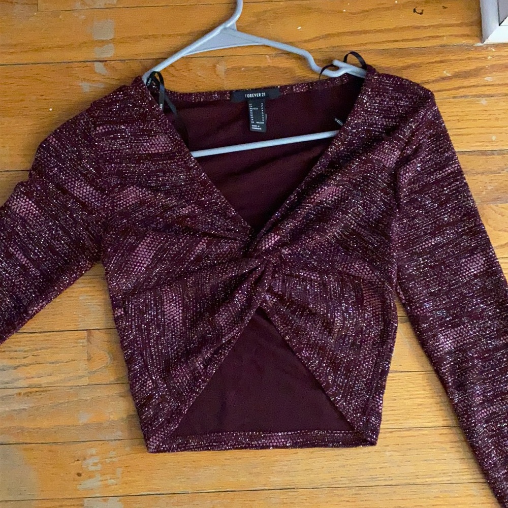 Adorable Sparkly Maroon Long Sleeve Cropped